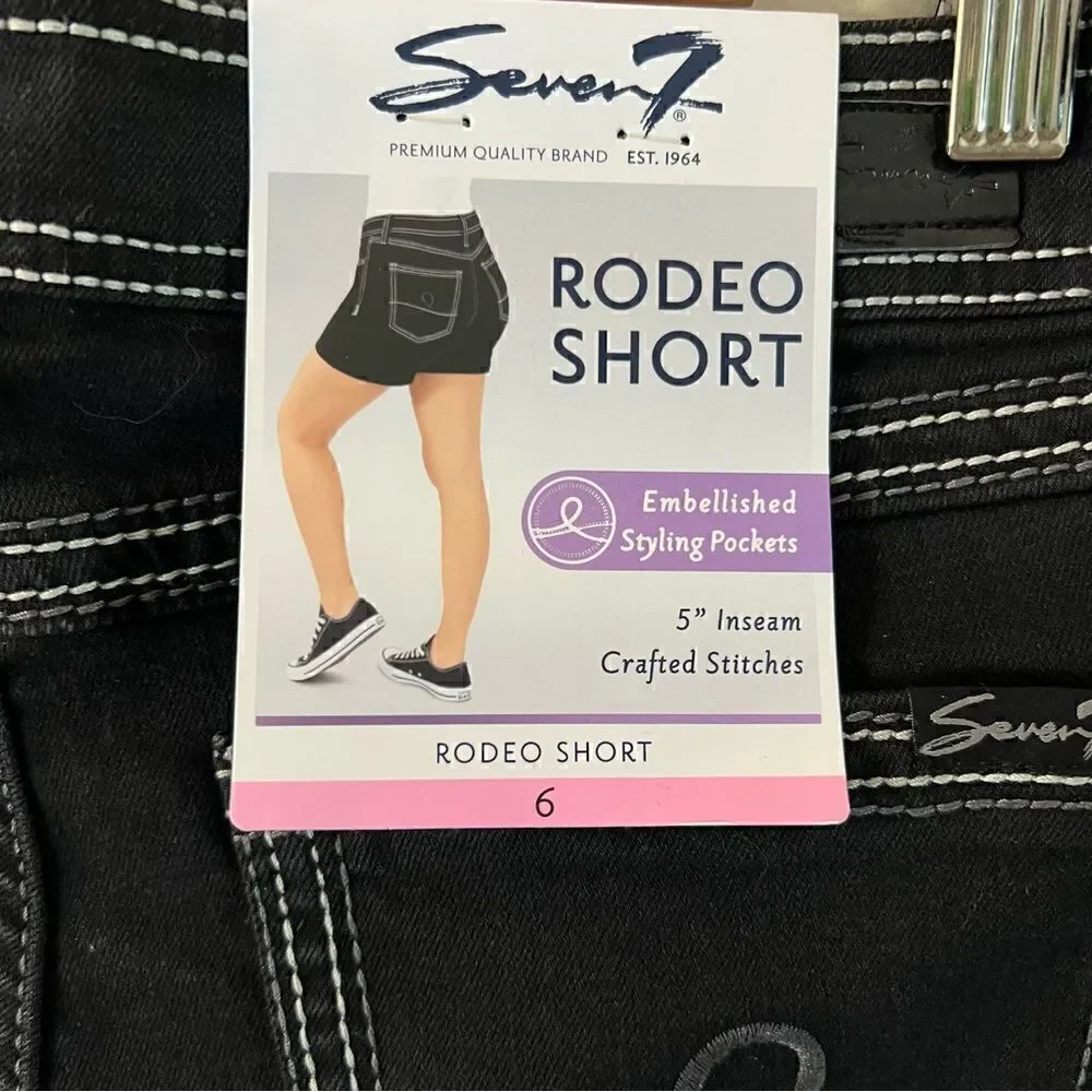 NWT Seven7 Rodeo Short Size 6 Black Denim 5” Inseam Crafted Stitches